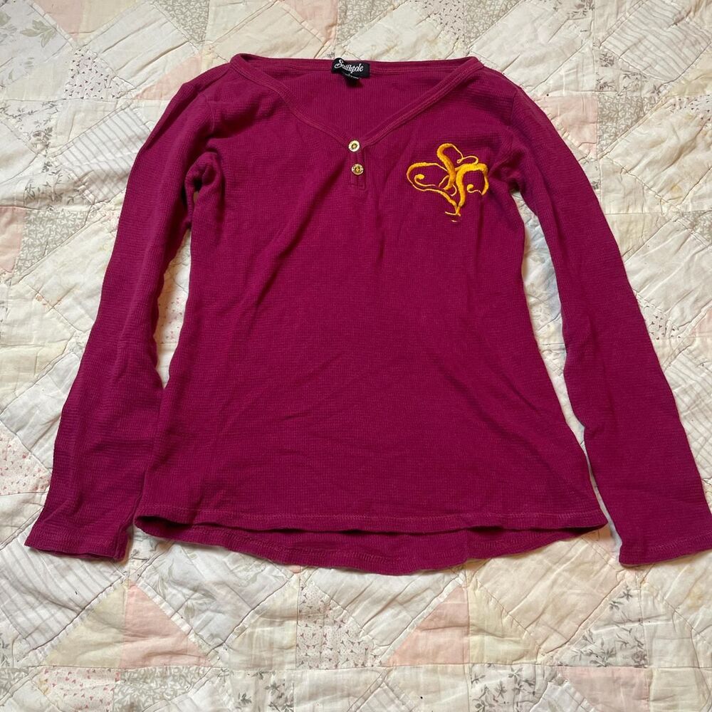 southpole rare vintage y2k burgundy longsleeve henley quarter button sp logo top